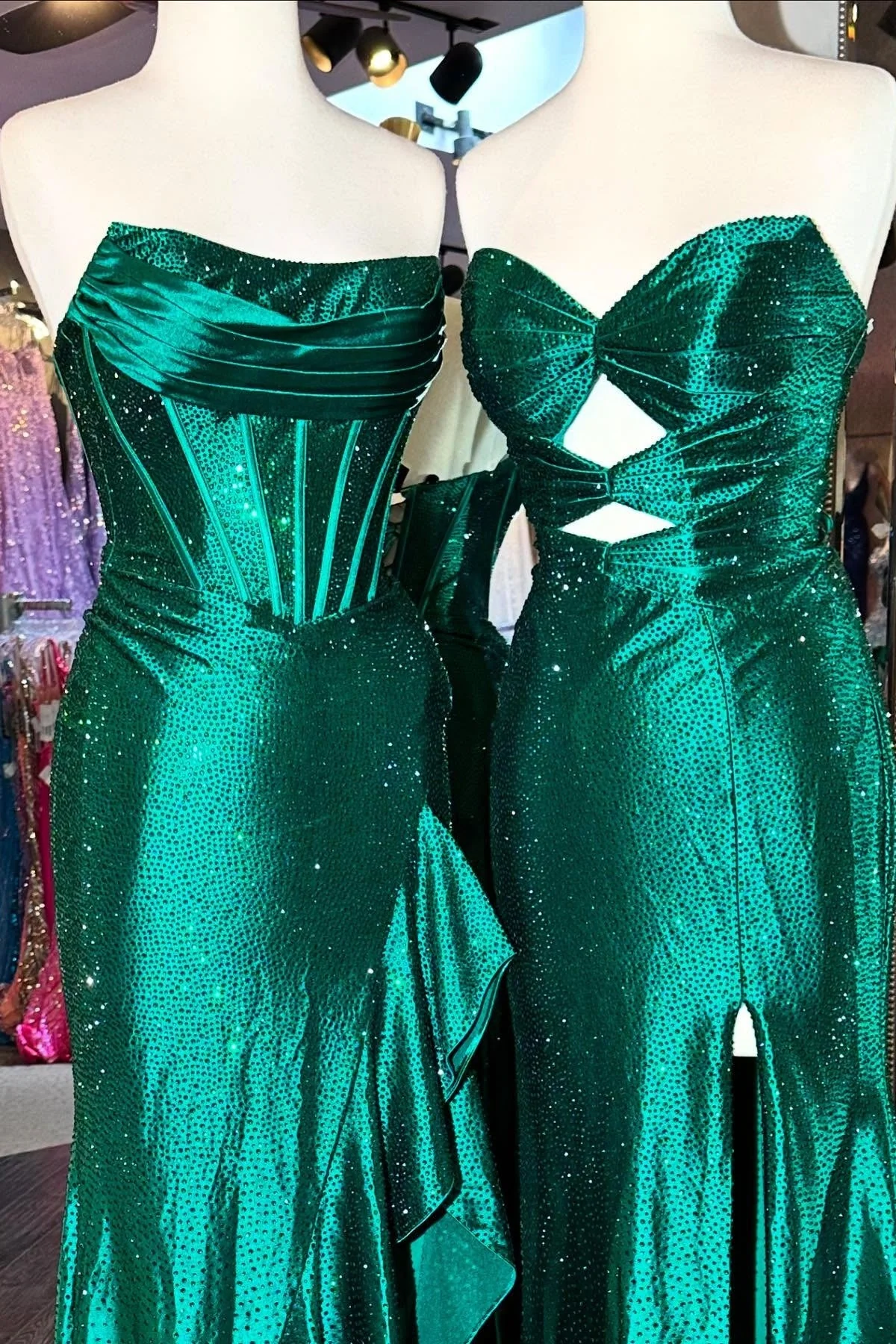 Sparkly Orange Mermaid Prom Dress with Strapless Bodice Lace Up Closure and Beaded Slit - Image 13