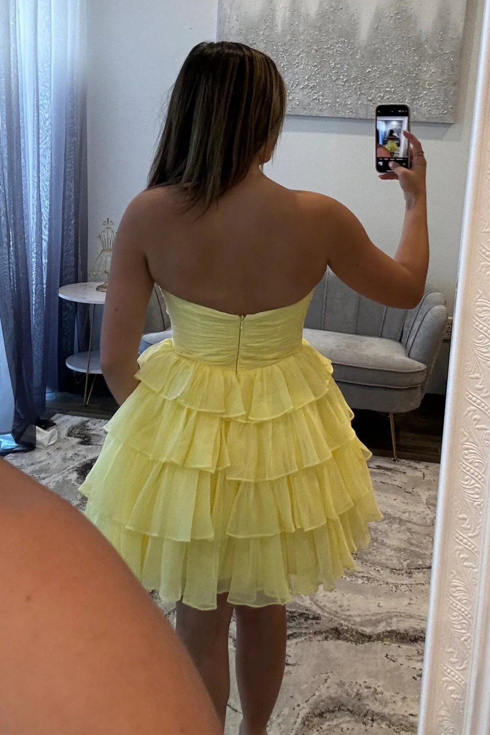 Strapless Red Ruffle Tiered Homecoming Dress with Front Bow Detail - Image 9