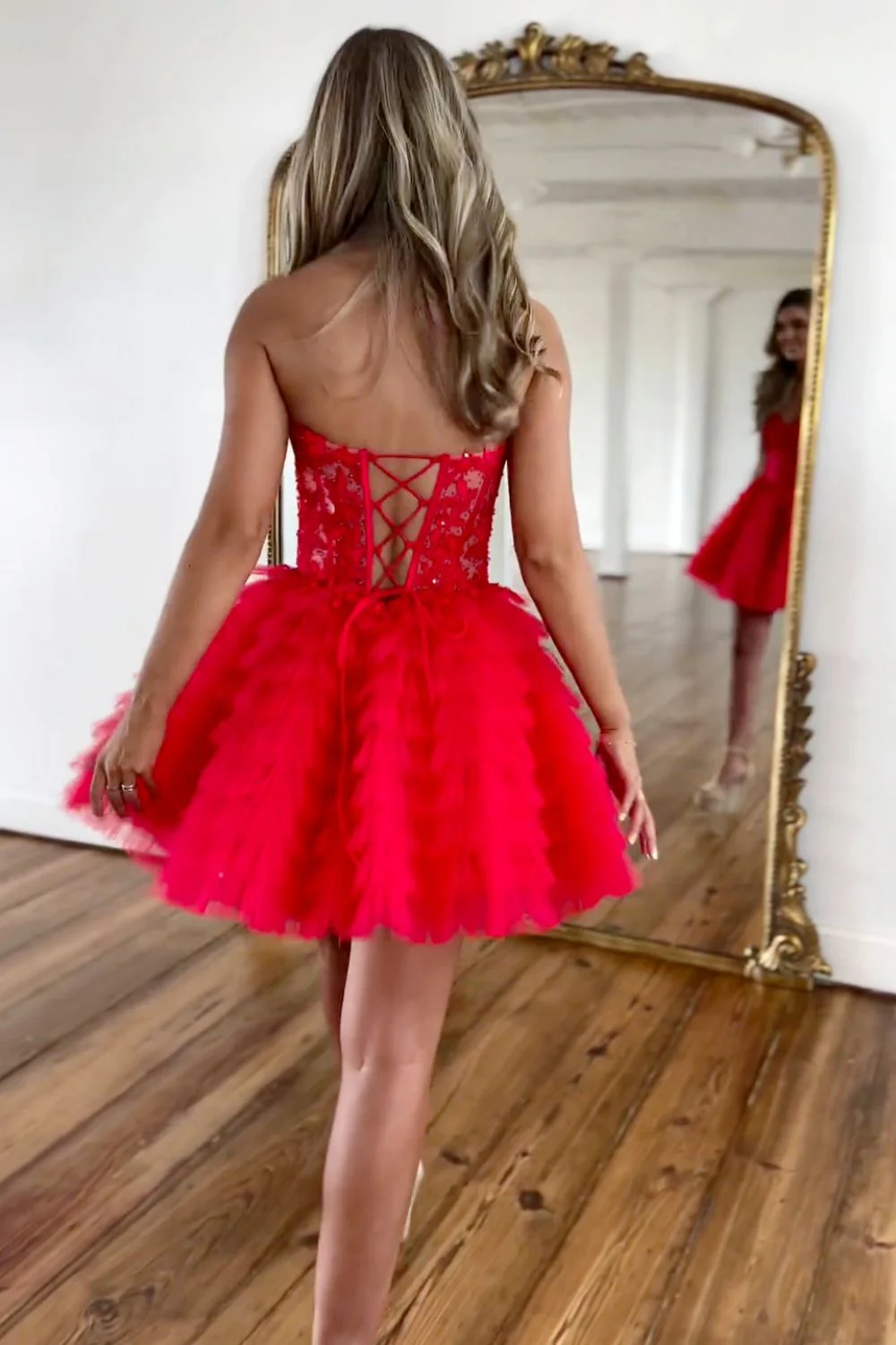 Stunning A-Line Short Tulle Dress with Sweetheart Neckline and Lace Up Back Homecoming Dress - Image 4