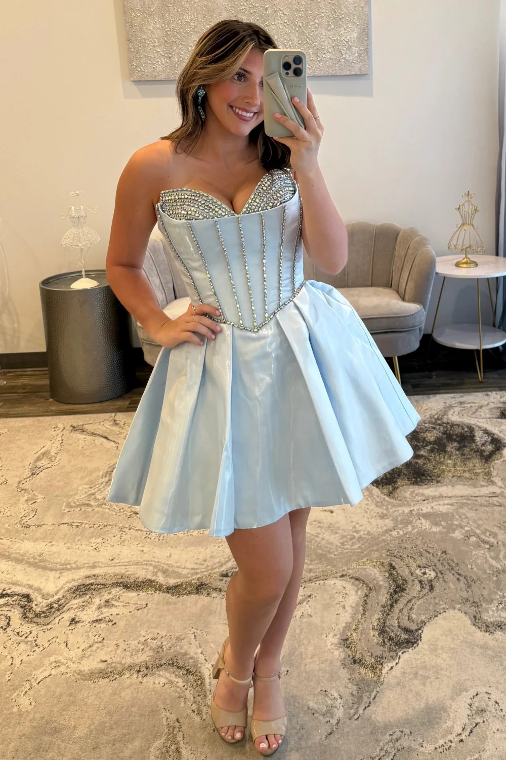 Stunning A-Line Sweetheart Corset Homecoming Dress with Crystal Detail and Flared Skirt - Image 12