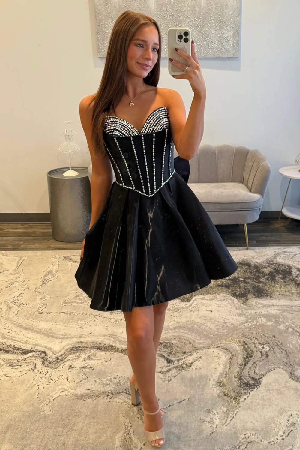 Stunning A-Line Sweetheart Corset Homecoming Dress with Crystal Detail and Flared Skirt - Image 4