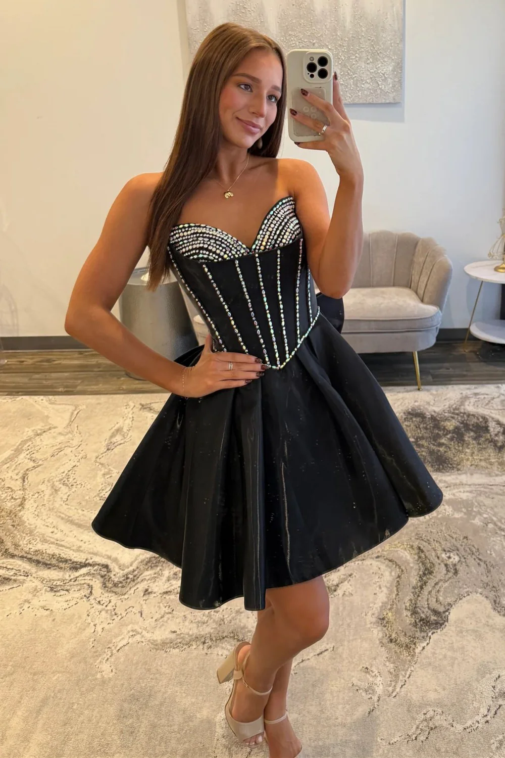 Stunning A-Line Sweetheart Corset Homecoming Dress with Crystal Detail and Flared Skirt - Image 5