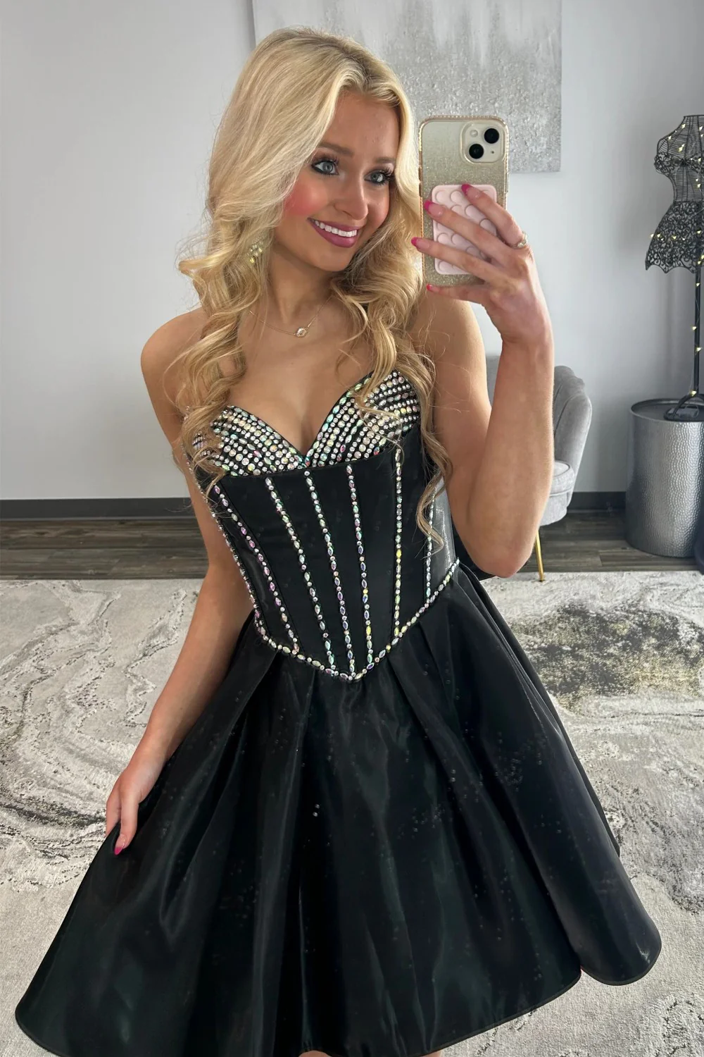 Stunning A-Line Sweetheart Corset Homecoming Dress with Crystal Detail and Flared Skirt - Image 7