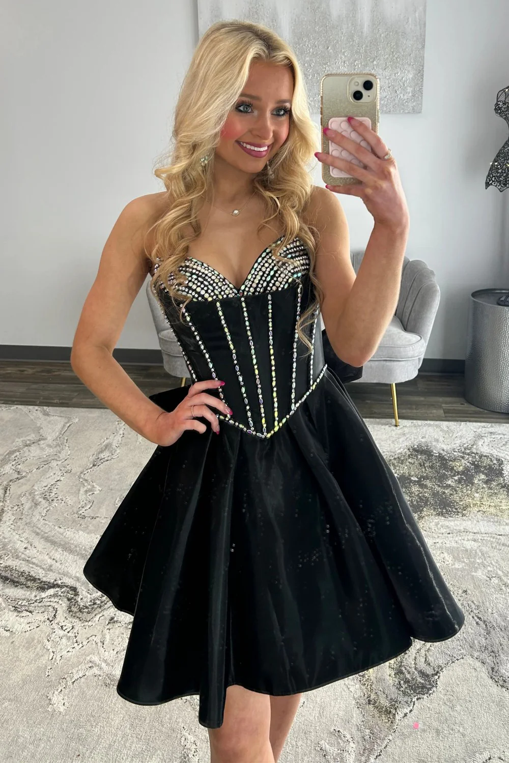 Stunning A-Line Sweetheart Corset Homecoming Dress with Crystal Detail and Flared Skirt - Image 8