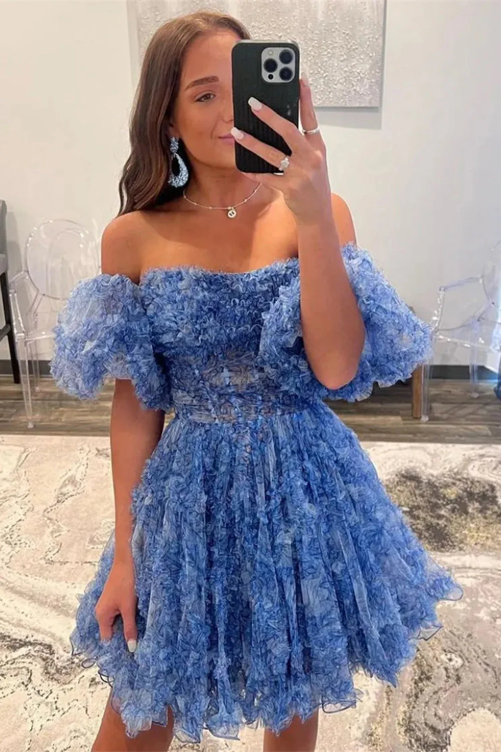 Stunning Floral Print A Line Homecoming Dress with Tulle Fabric and Removable Sleeves - Image 5
