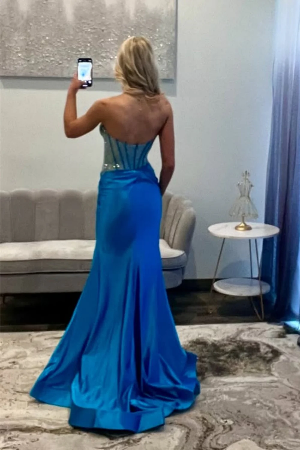 Stunning Hot Pink Mermaid Prom Dress with Beaded Top Long Satin and Slit - Image 6