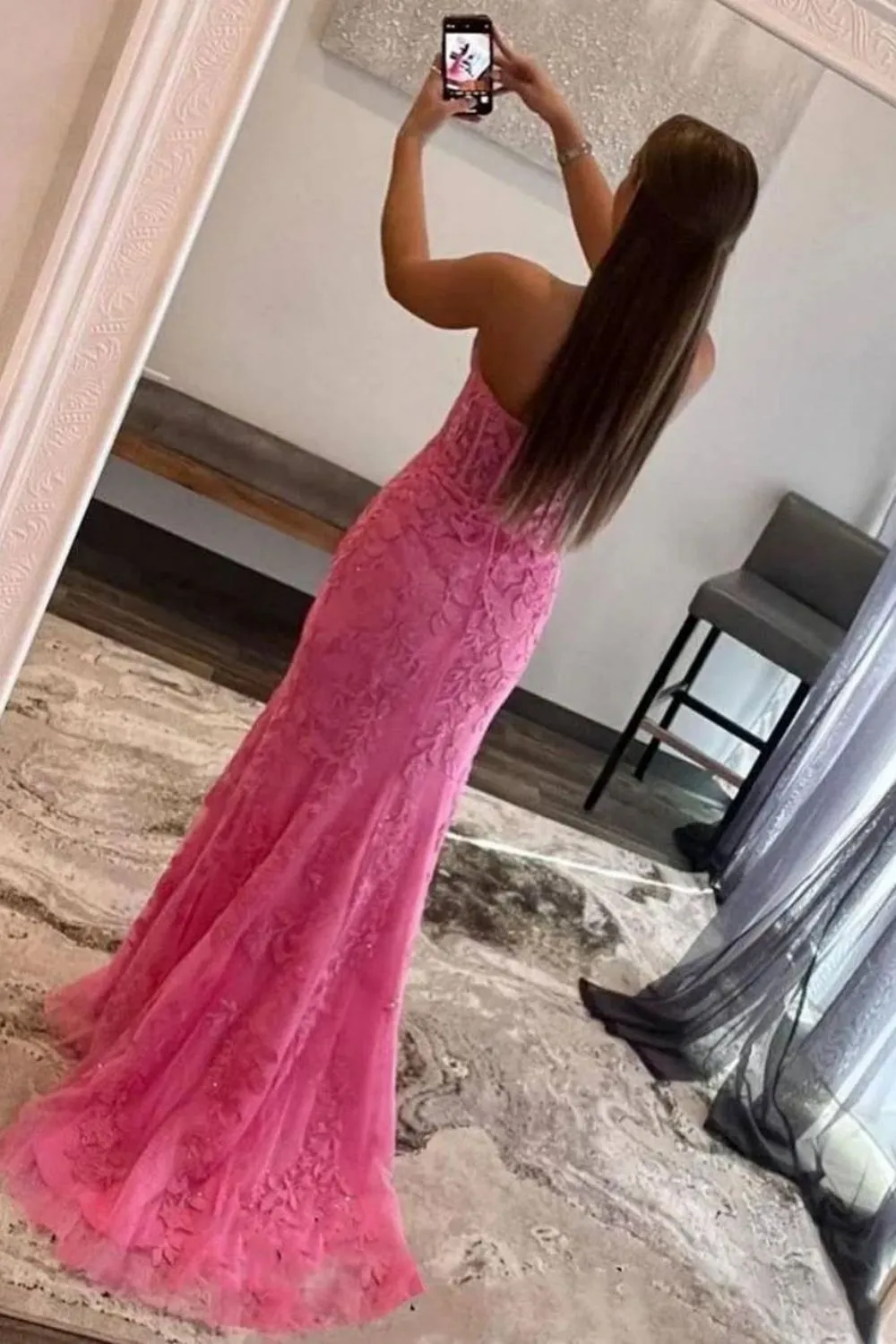 Stunning Mermaid Sweetheart Lilac Long Lace Corset Prom Dress with Appliques - Image 7