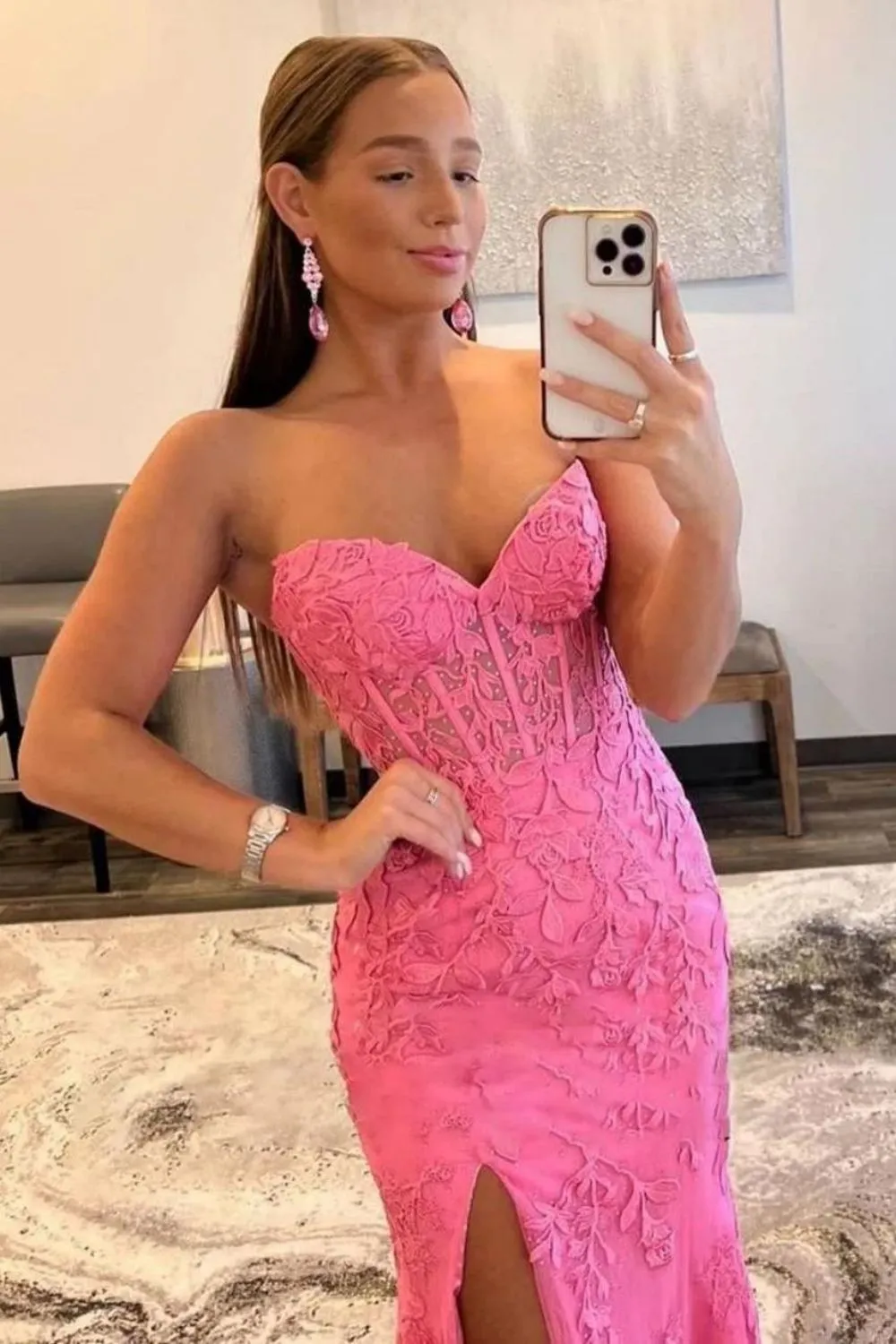 Stunning Mermaid Sweetheart Lilac Long Lace Corset Prom Dress with Appliques - Image 9