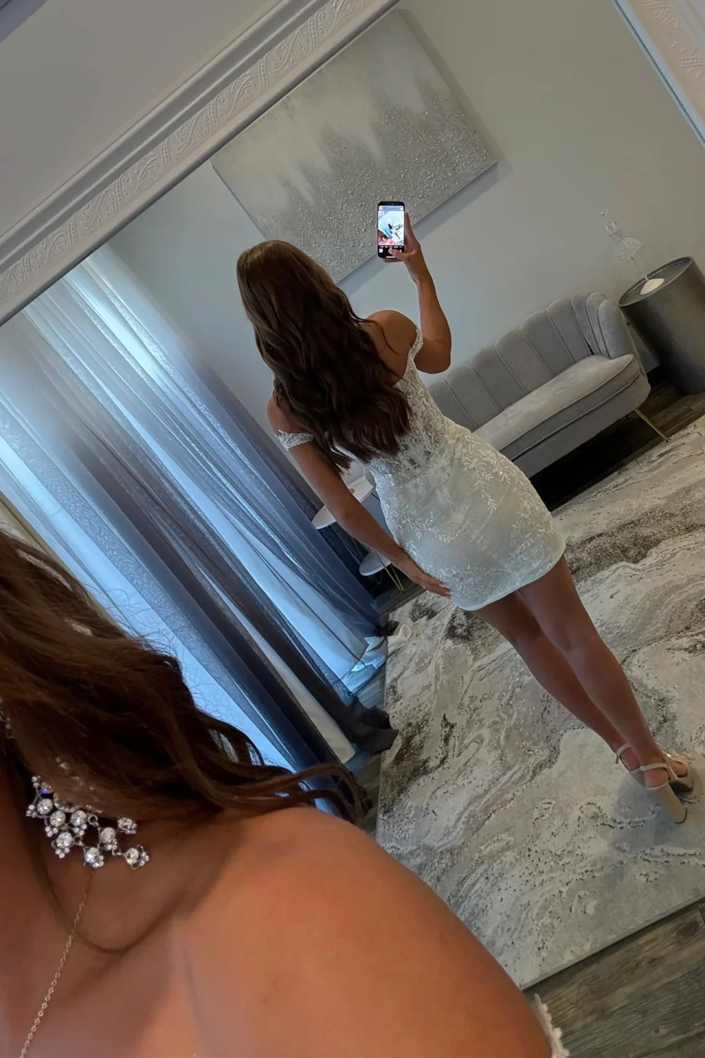 Stunning Off-the-Shoulder Short Lace Corset Homecoming Dress - Image 3