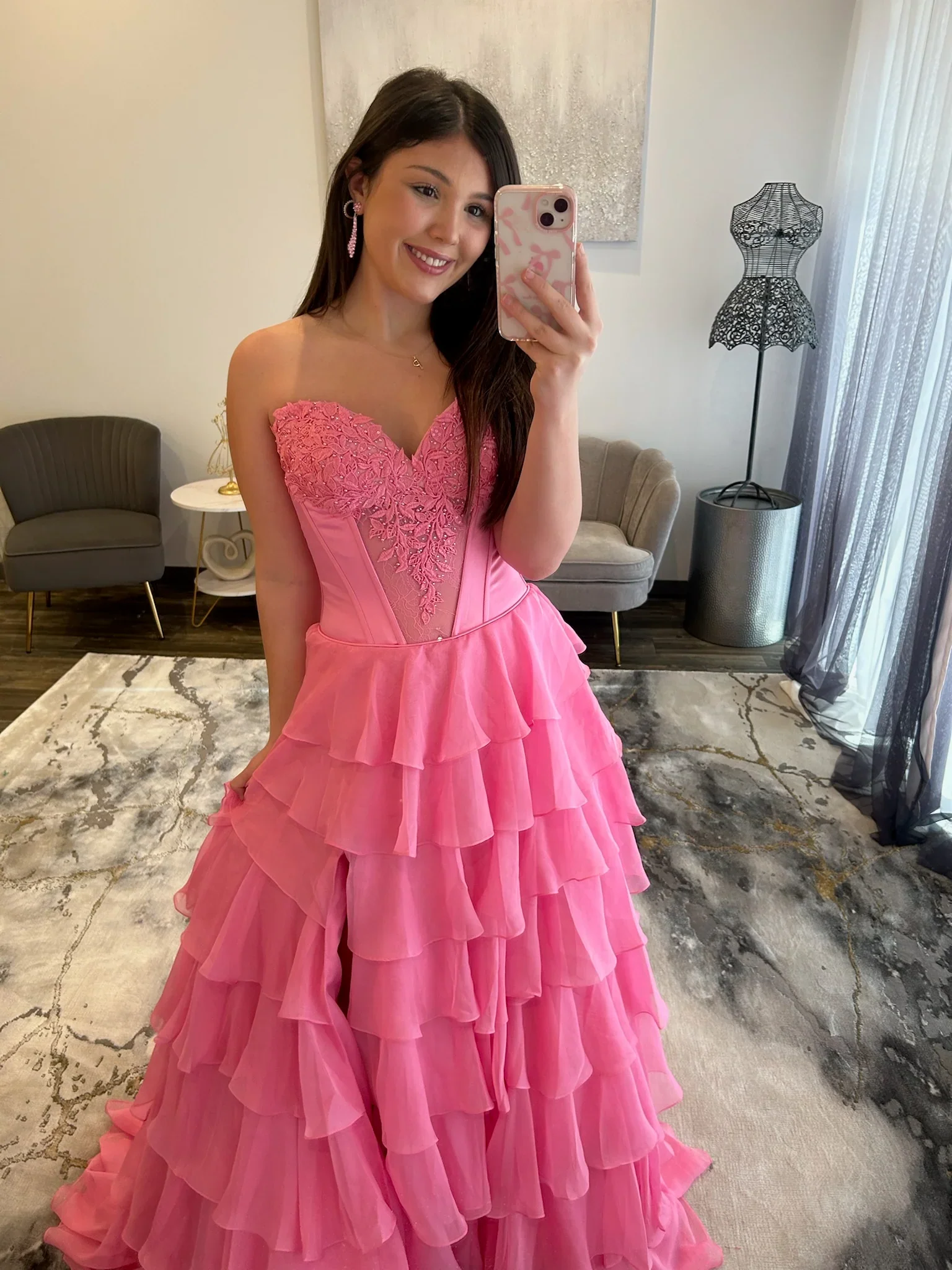 Stunning Red A-Line Sweetheart Long Tiered Chiffon Prom Dress with Slit - Image 9