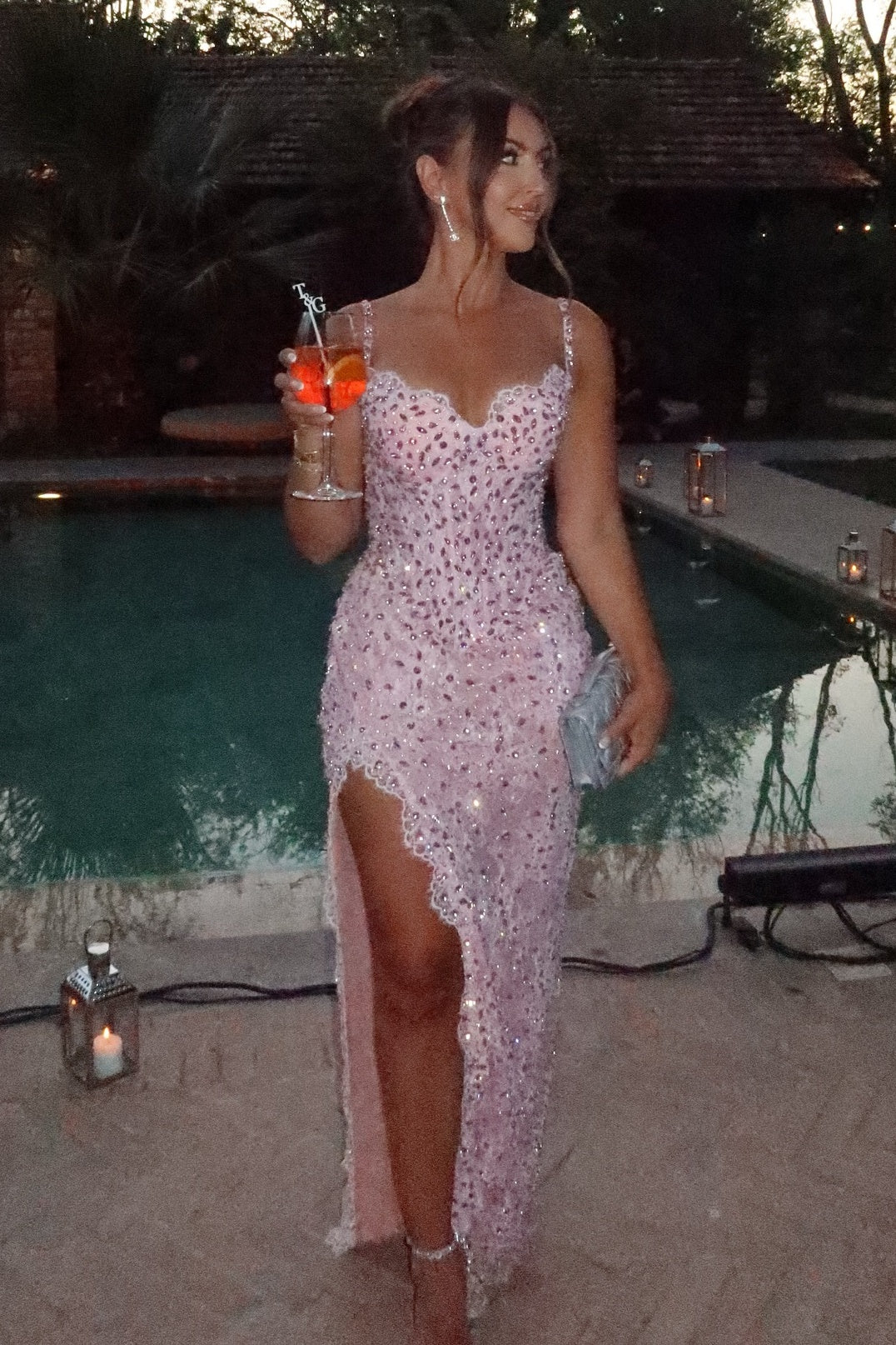 Stunning Sheath Spaghetti Straps Pink Long Party Dress with Lace Beading - Image 3