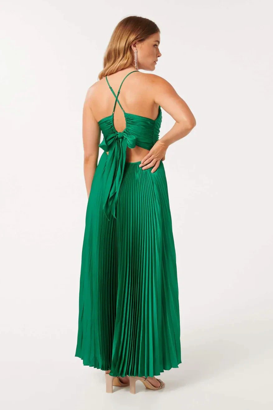 Stylish A Line Halter Neck Green Long Party Dress with Keyhole - Image 4