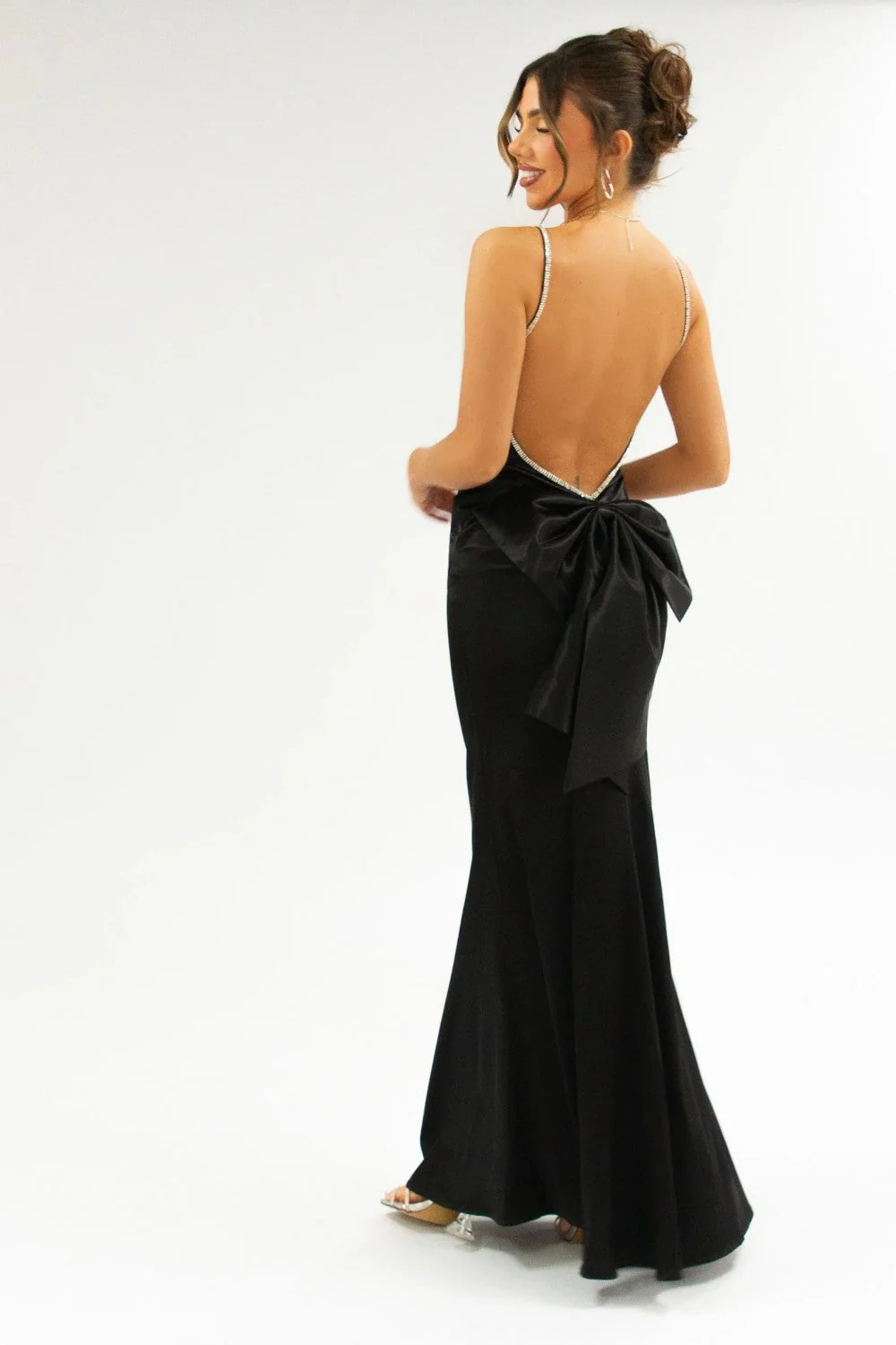 Stylish Mermaid Spaghetti Straps Pink Long Prom Dress with Bowknot - Image 14