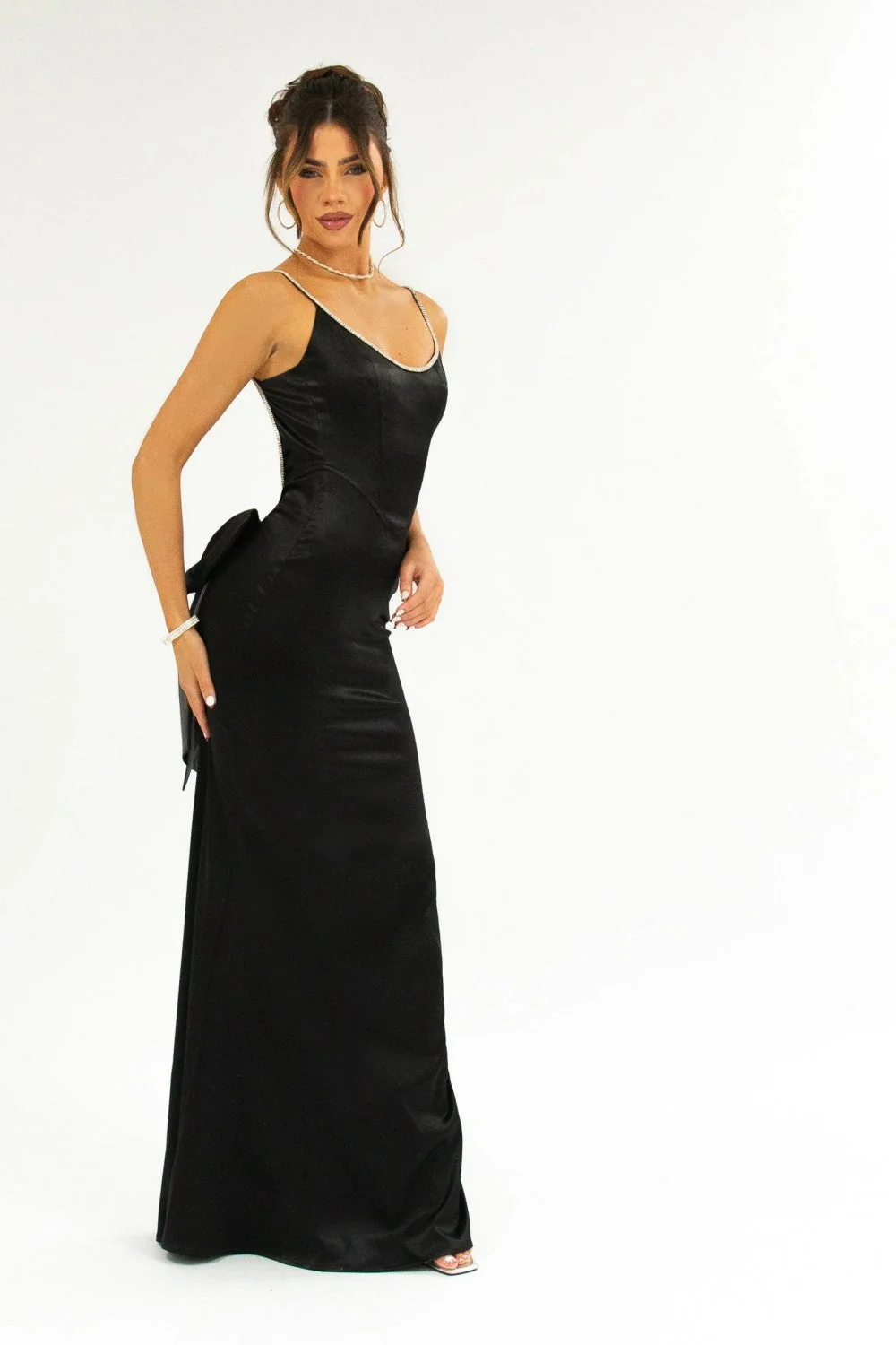 Stylish Mermaid Spaghetti Straps Pink Long Prom Dress with Bowknot - Image 15