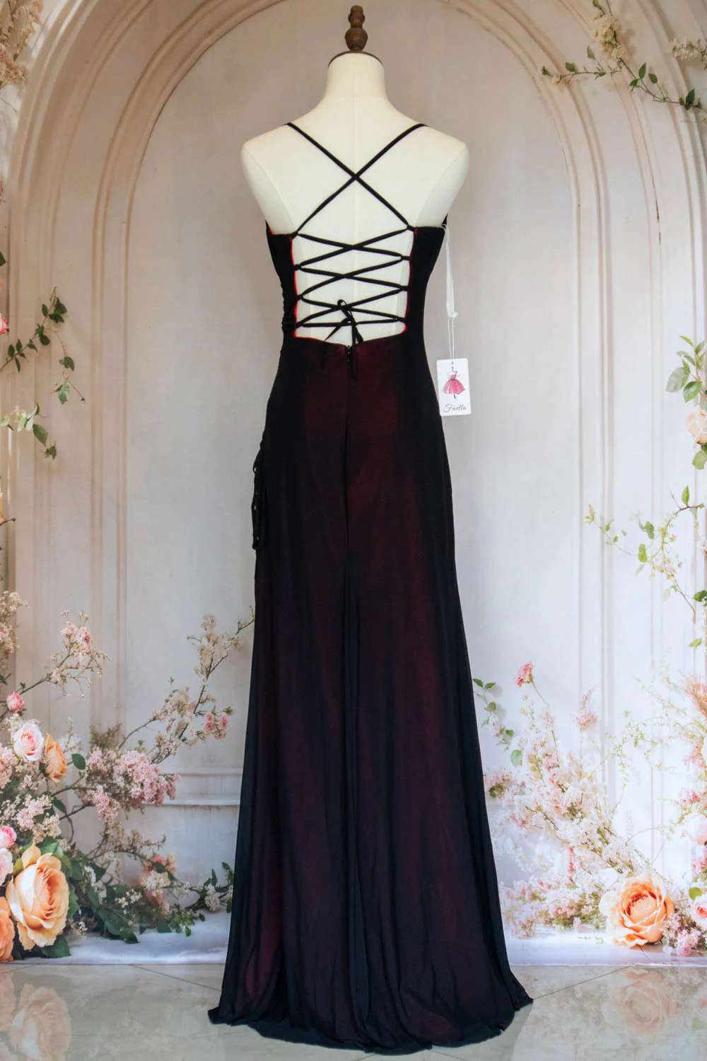 Stylish Sheath Spaghetti Straps Burgundy Long Prom Dress with Criss Cross Back - Image 2