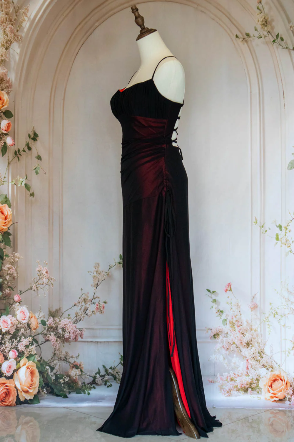 Stylish Sheath Spaghetti Straps Burgundy Long Prom Dress with Criss Cross Back - Image 3