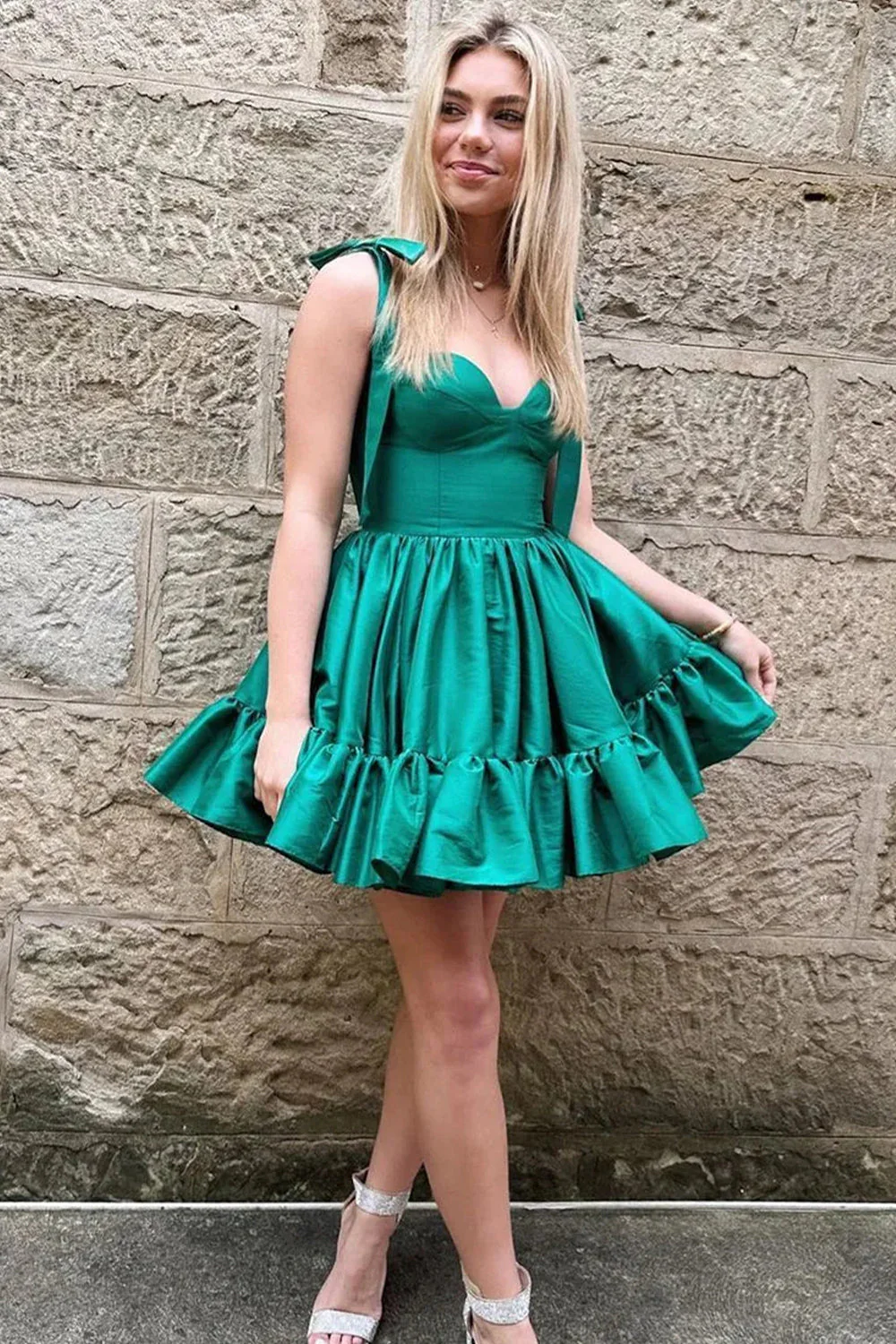 Sweet Satin Homecoming Dress with A-Line Silhouette and Ruffle Details - Image 5