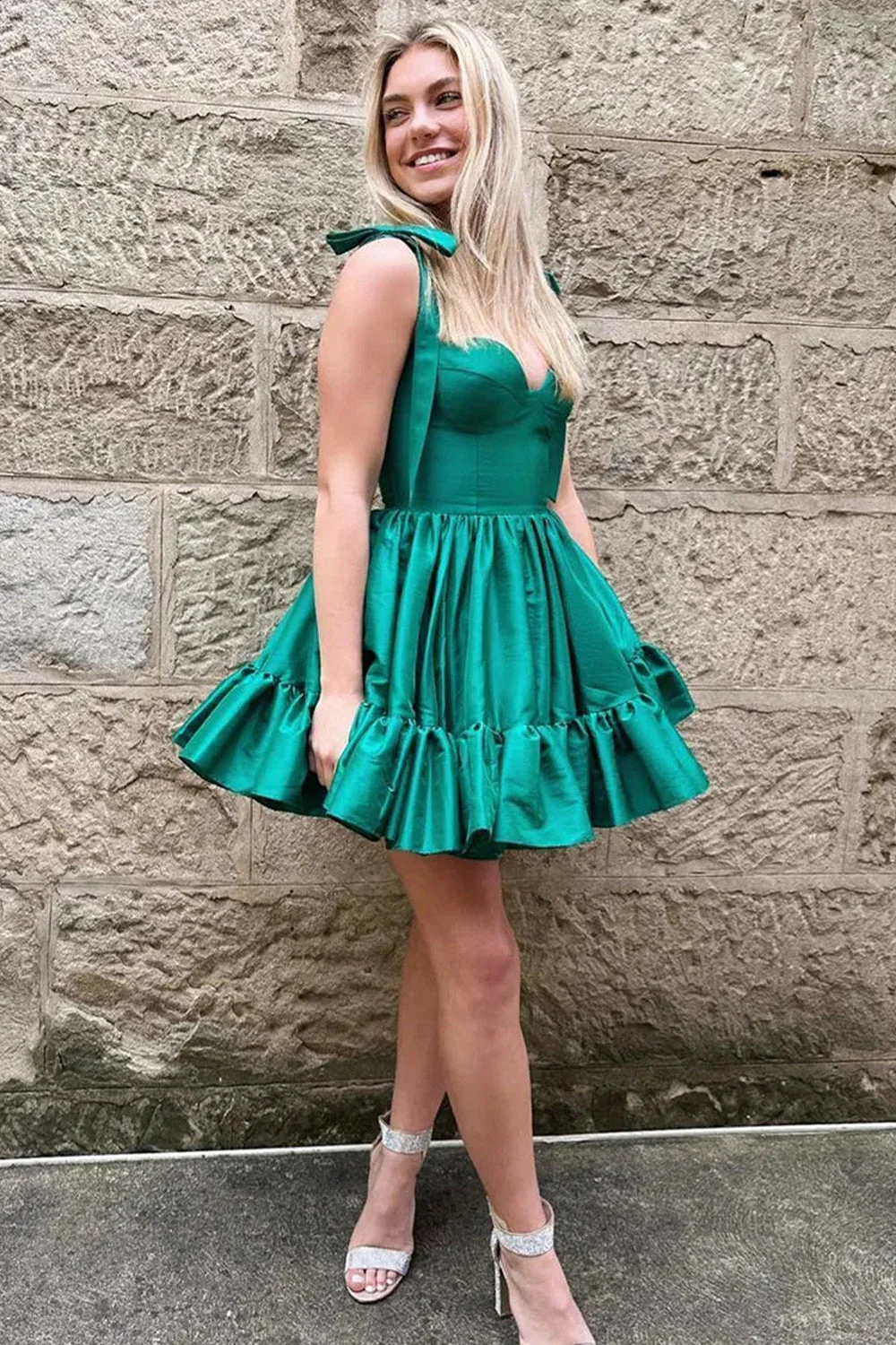 Sweet Satin Homecoming Dress with A-Line Silhouette and Ruffle Details - Image 7