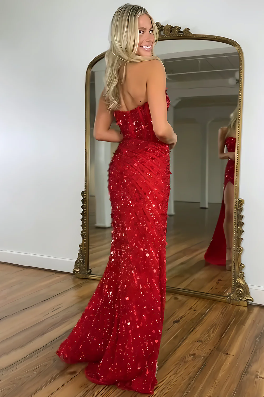 Sweetheart Mermaid Sequins Prom Dress with High Slit Skirt - Image 8