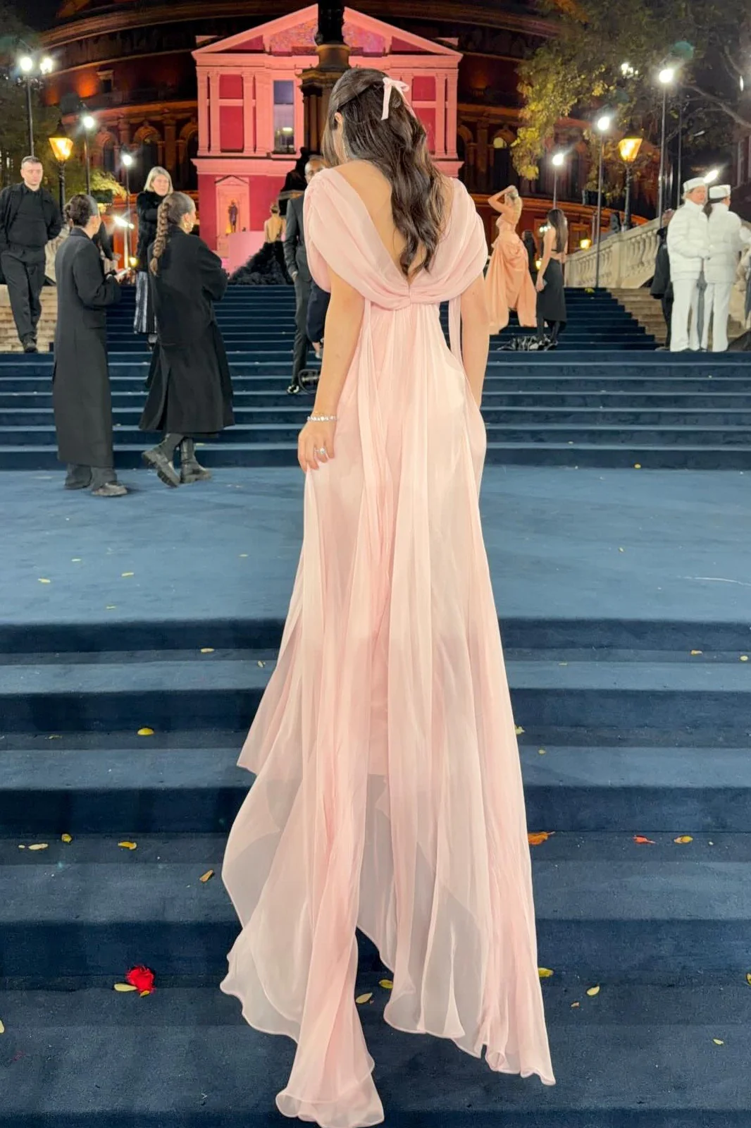 Sweety A Line V Neck Pink Long Prom Dress with Ruffles - Image 2