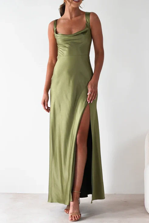 Sweety Satin Square Neck Yellow Long Prom Dress with Criss Cross Back - Image 16