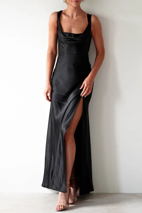 Sweety Satin Square Neck Yellow Long Prom Dress with Criss Cross Back - Image 18