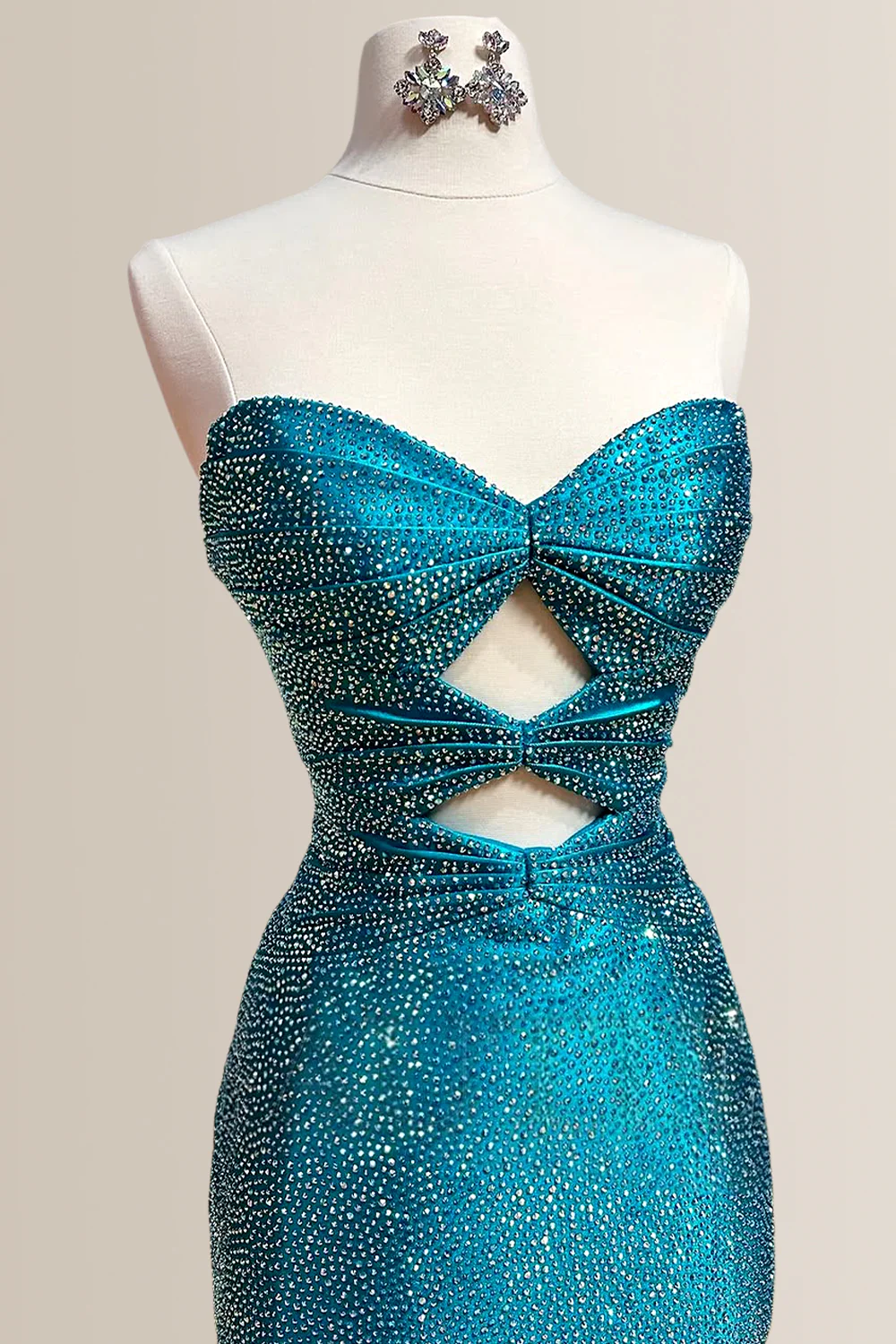 Teal Sweetheart Cutout Mermaid Satin Prom Dress with Sparkle Beading and High Slit - Image 2