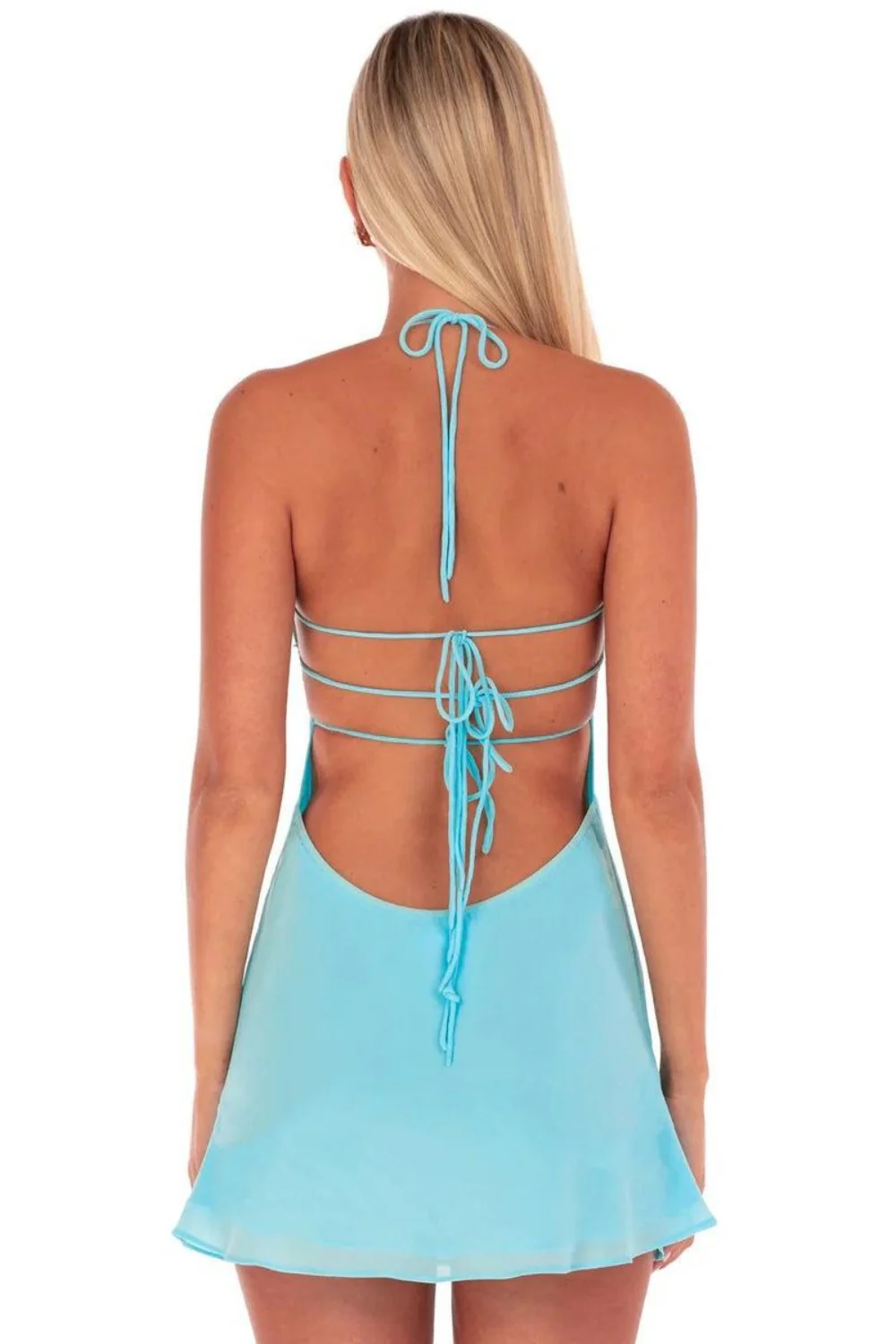 Trendy A Line Spaghetti Straps Light Blue Short Homecoming Dress with Sequins - Image 3