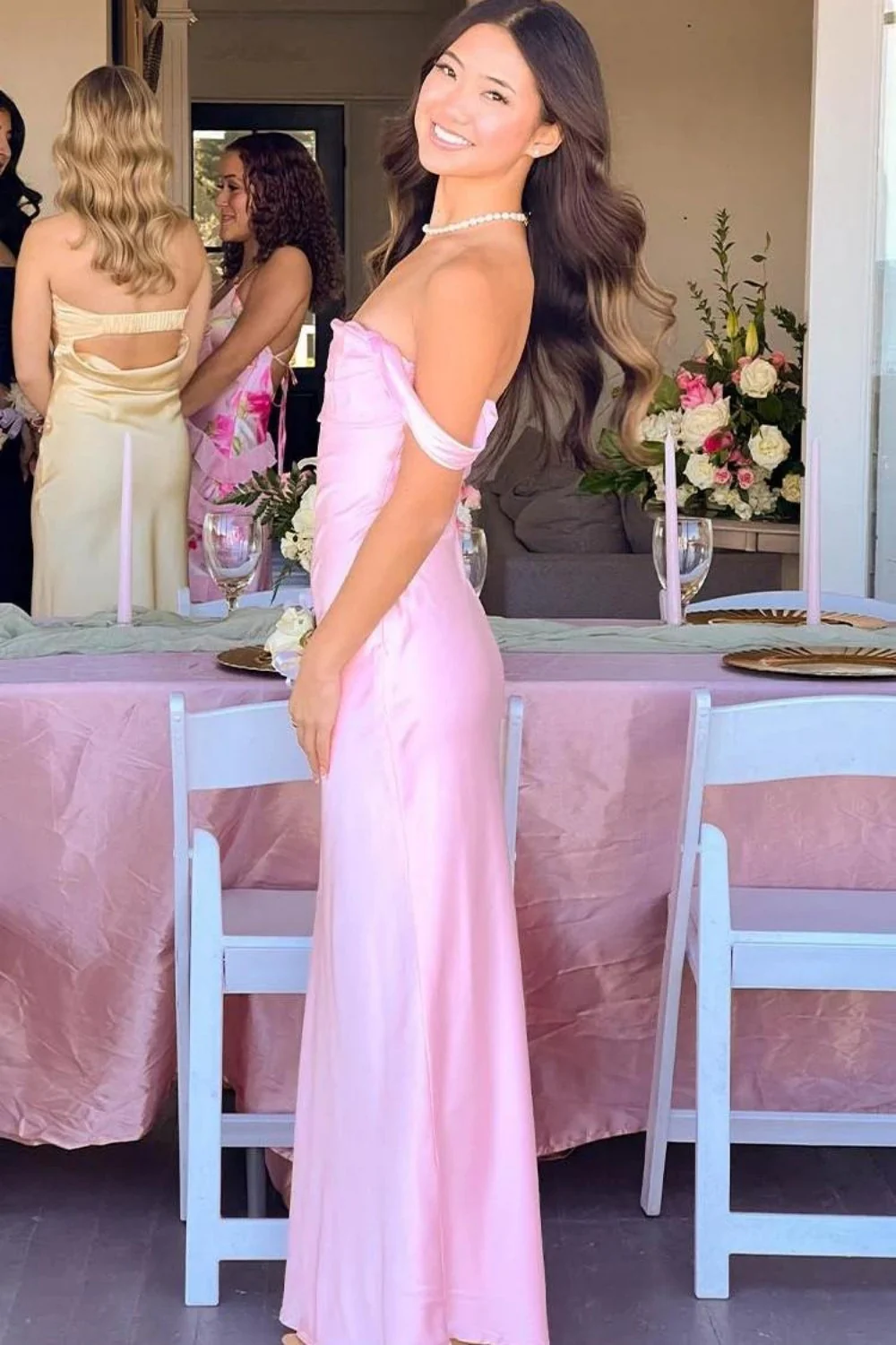 Trendy Sheath Off the Shoulder Lilac Prom Dress with Ruched - Image 10