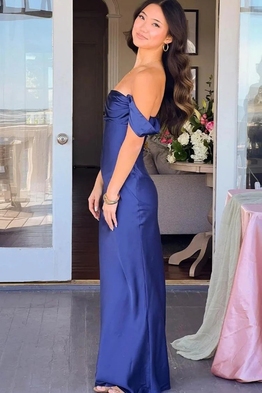 Trendy Sheath Off the Shoulder Lilac Prom Dress with Ruched - Image 21