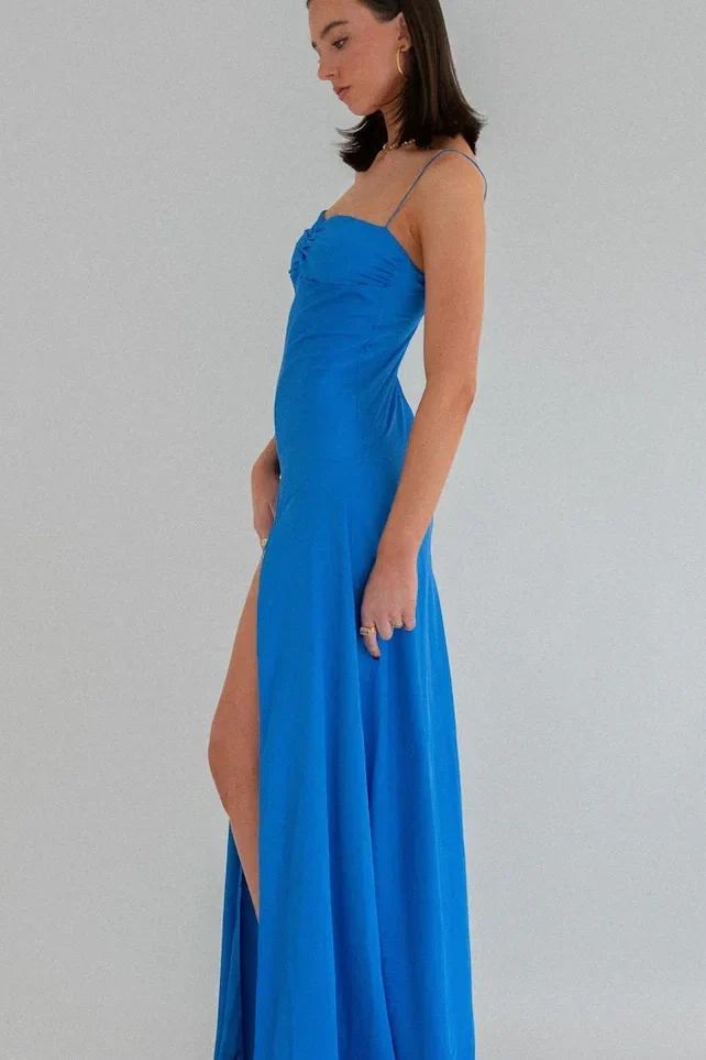 Trendy Sheath Spaghetti Straps Red Long Party Dress with Split Front - Image 26