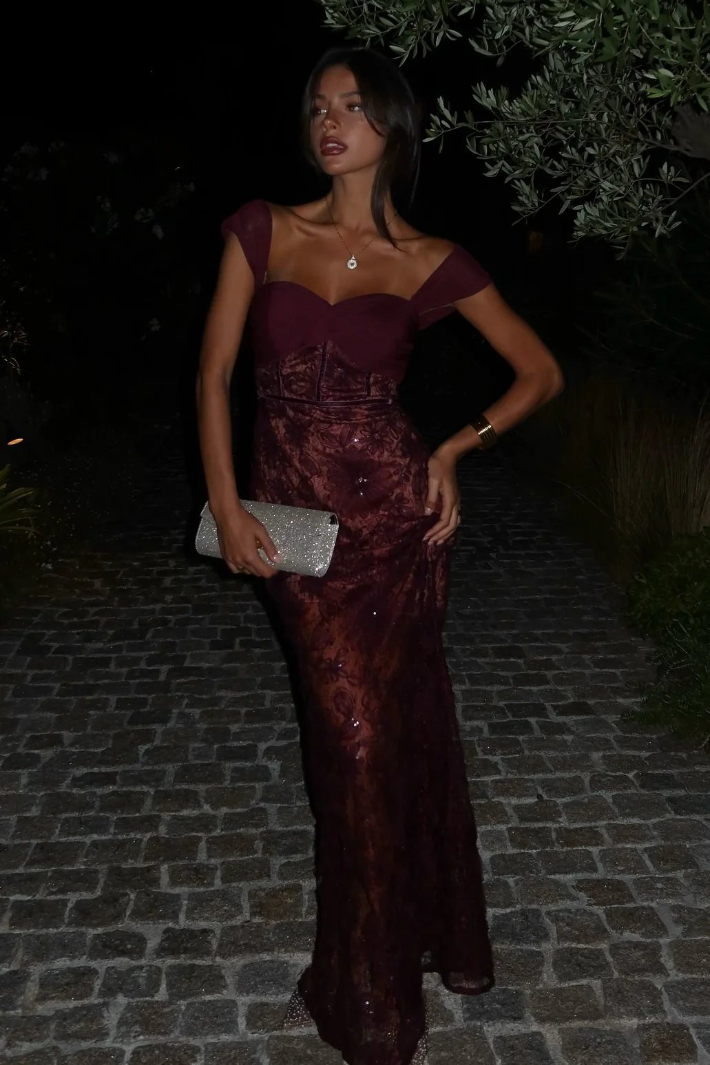Trendy Mermaid Sweetheart Burgundy Long Party Dress with Lace