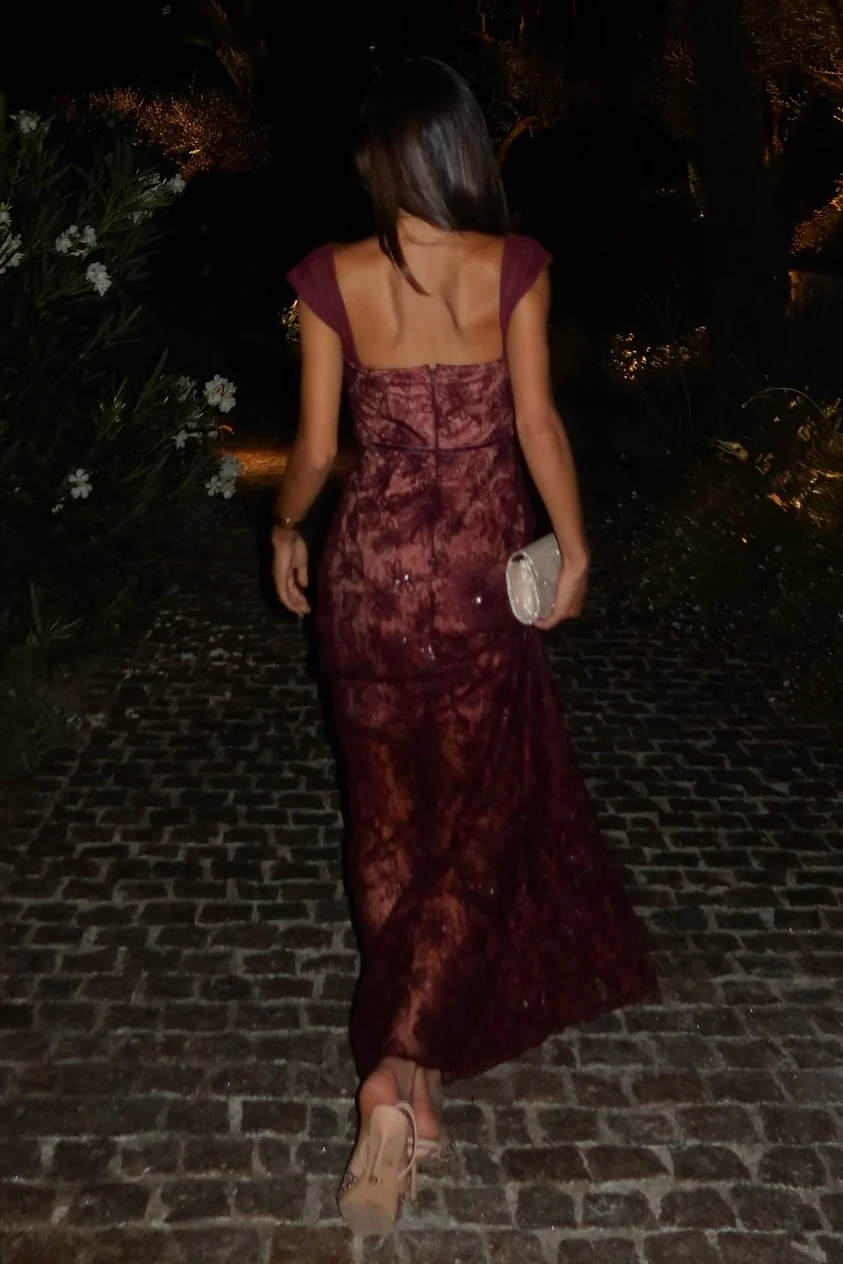 Trendy Mermaid Sweetheart Burgundy Long Party Dress with Lace - Image 2