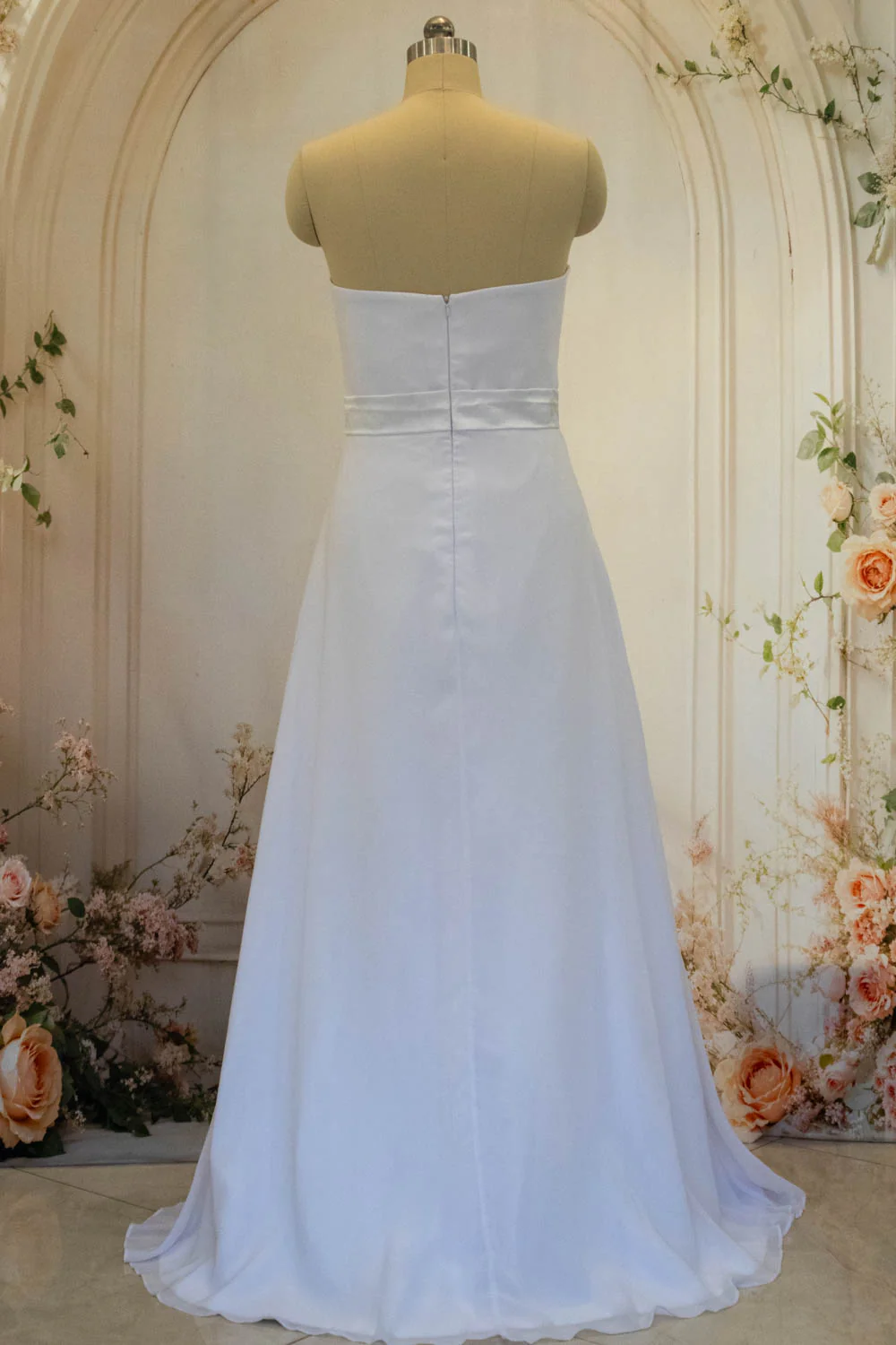 White Sheath Long Simple Satin Wedding Dress with Detachable Lace Shawl - Image 5